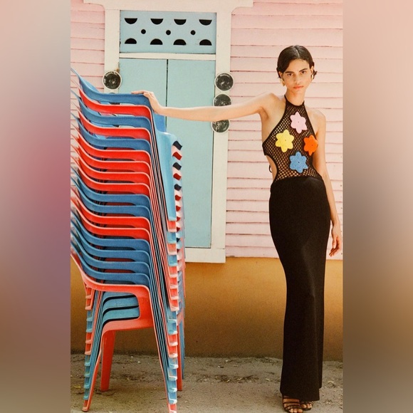 Staud Jacqueline Flower Mesh Column Dress - Picture 1 of 11